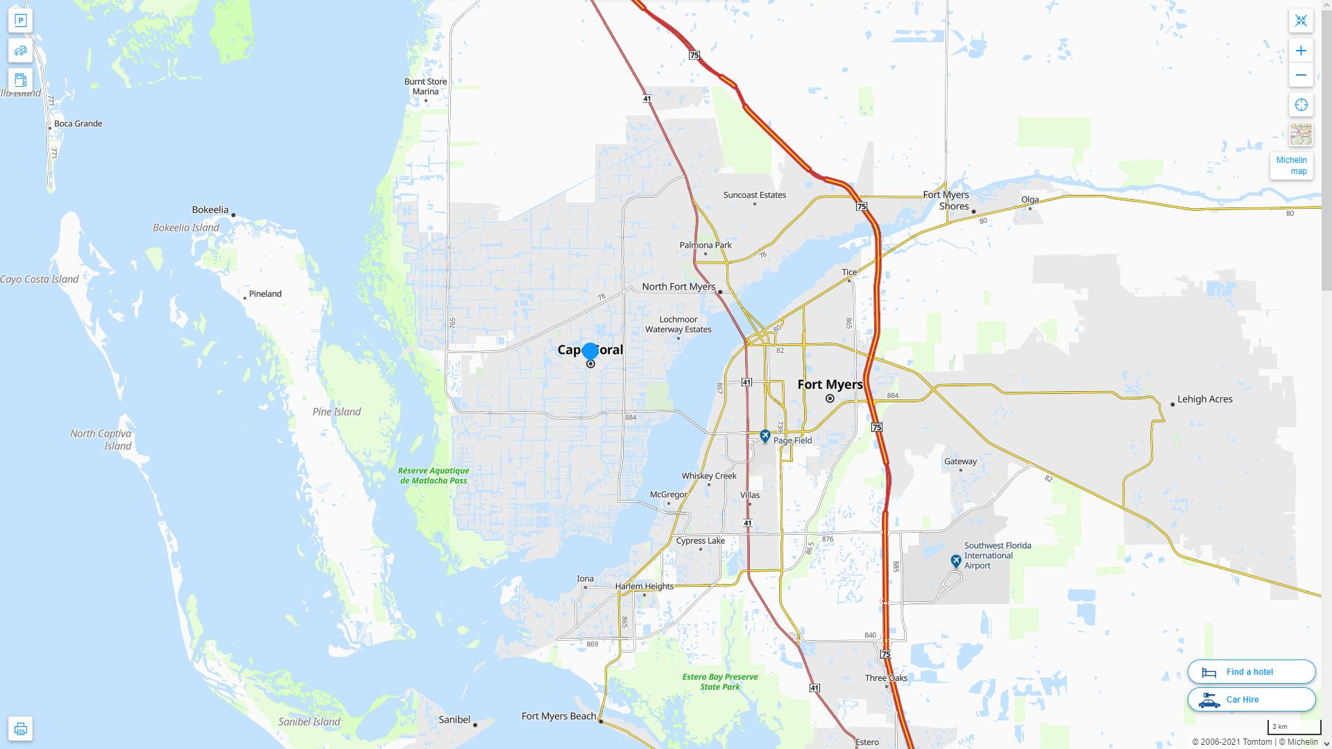 Cape Coral Florida Highway and Road Map